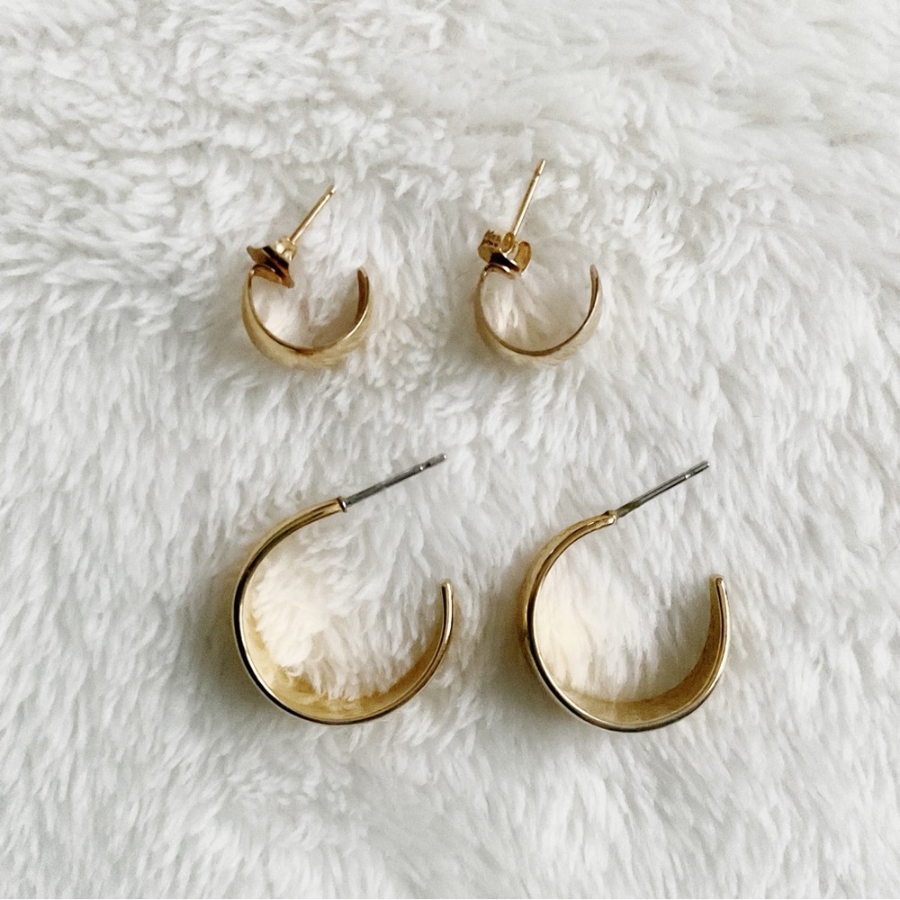 Vintage Gold-Tone Huggie Hoop Earrings – 2 Pair Set – Mini & Small - Picture 4 of 11